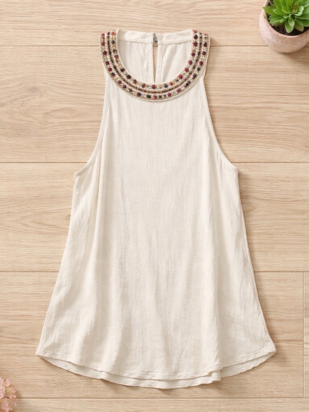 Chloe & Katie Embroidered Bohemian Gauzy Beach Coastal Indie Women's Top Medium